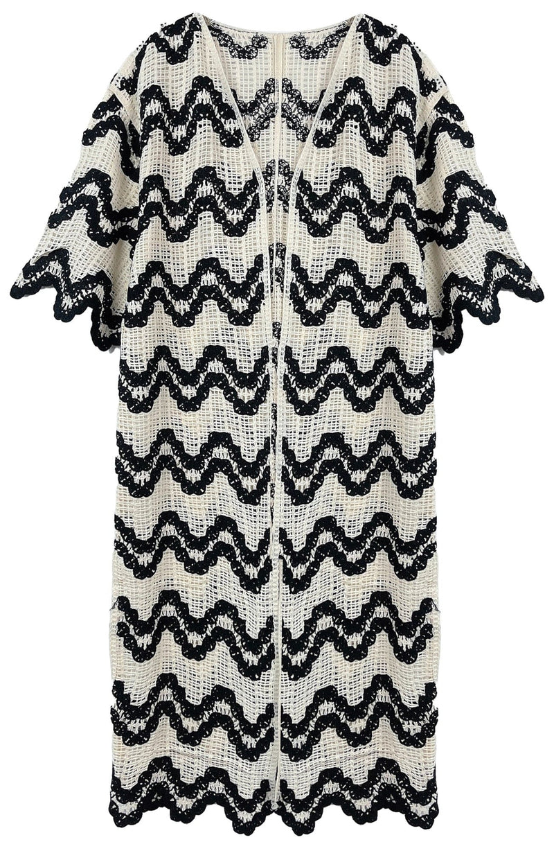 ZLC410050 Esther Wave Pattern Crochet Kimono - MiMi Wholesale