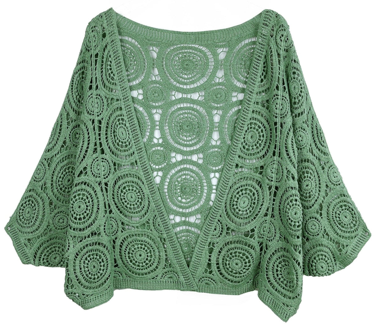 ZLC410054 Nia Geometric Circle Pattern Crochet Cropped Cardigan/Kimono - MiMi Wholesale