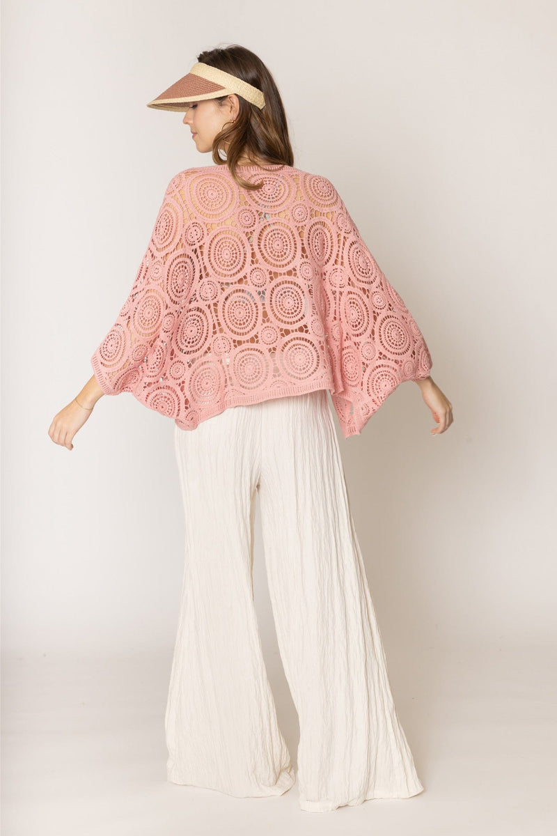 ZLC410054 Nia Geometric Circle Pattern Crochet Cropped Cardigan/Kimono - MiMi Wholesale