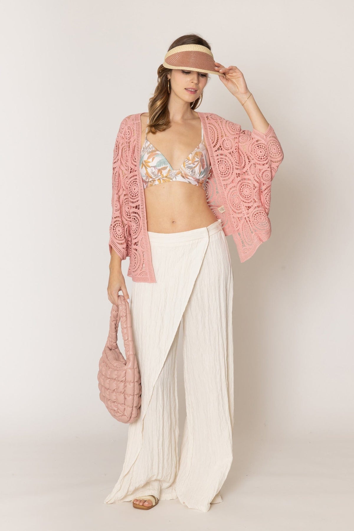 ZLC410054 Nia Geometric Circle Pattern Crochet Cropped Cardigan/Kimono - MiMi Wholesale