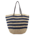 2469 Striped Straw Shoulder Tote/Beach Bag - MiMi Wholesale