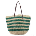 2469 Striped Straw Shoulder Tote/Beach Bag - MiMi Wholesale