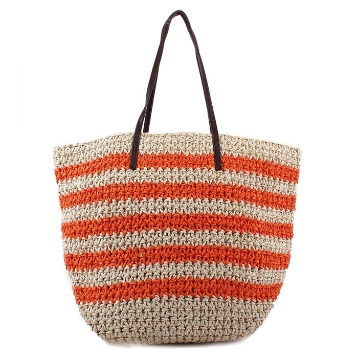 2469 Striped Straw Shoulder Tote/Beach Bag - MiMi Wholesale
