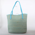 2486 Straw Striped Leather Handle Tote/Beach Bag - MiMi Wholesale