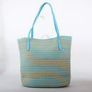 2486 Straw Striped Leather Handle Tote/Beach Bag - MiMi Wholesale