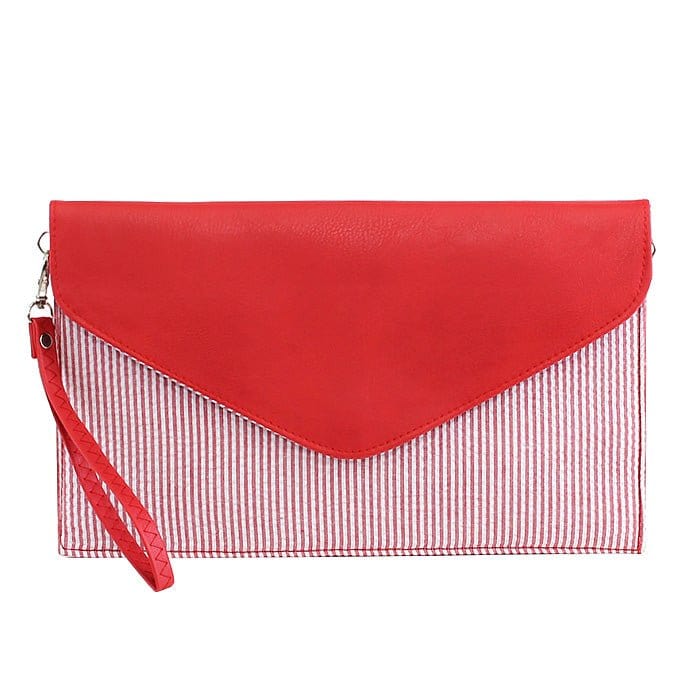 6024(BK) Seersucker Leather Top Envelope Clutch for Monogram - MiMi Wholesale