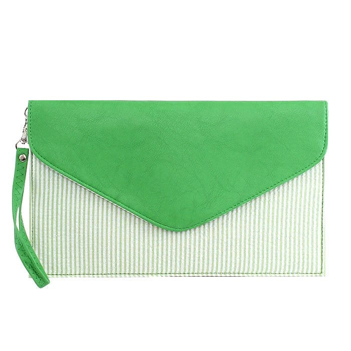 6024(BK) Seersucker Leather Top Envelope Clutch for Monogram - MiMi Wholesale