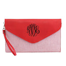 6024(BK) Seersucker Leather Top Envelope Clutch for Monogram - MiMi Wholesale