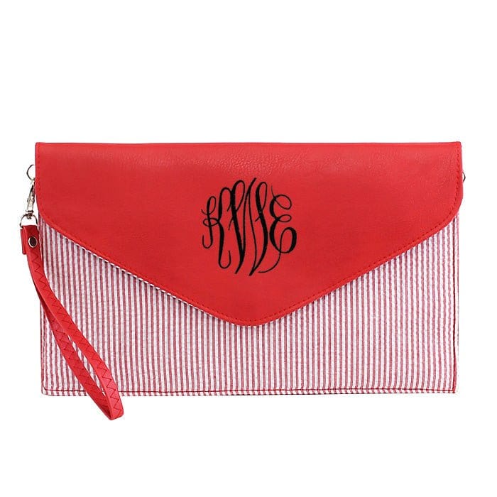 6024(BK) Seersucker Leather Top Envelope Clutch for Monogram - MiMi Wholesale