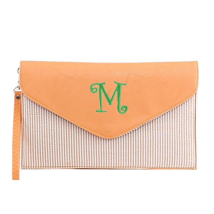 6024(BK) Seersucker Leather Top Envelope Clutch for Monogram - MiMi Wholesale