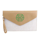 6024(BK) Seersucker Leather Top Envelope Clutch for Monogram - MiMi Wholesale