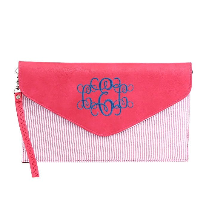 6024(BK) Seersucker Leather Top Envelope Clutch for Monogram - MiMi Wholesale