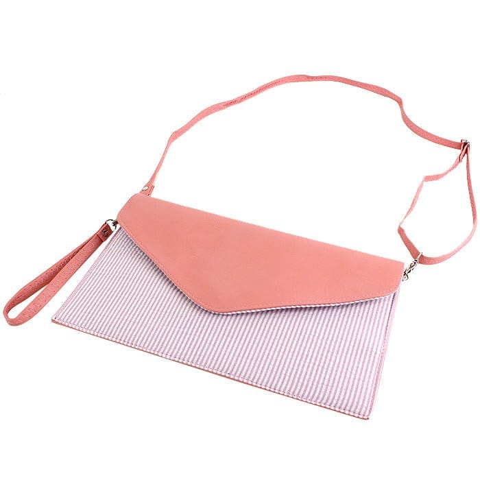 6024(BK) Seersucker Leather Top Envelope Clutch for Monogram - MiMi Wholesale