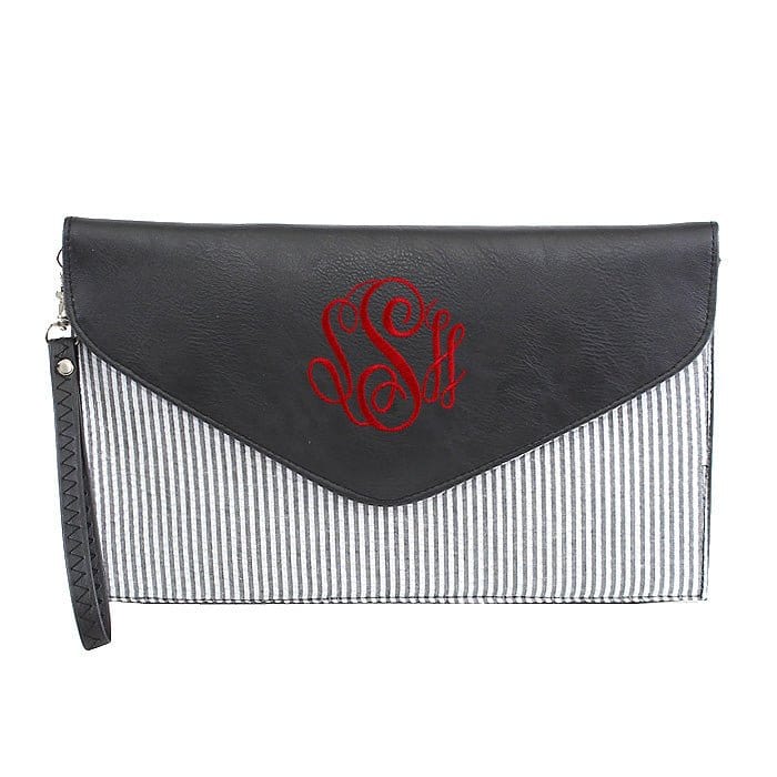 6024(BK) Seersucker Leather Top Envelope Clutch for Monogram - MiMi Wholesale