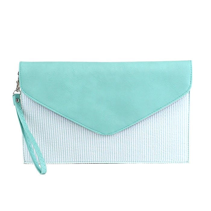 6024(BK) Seersucker Leather Top Envelope Clutch for Monogram - MiMi Wholesale