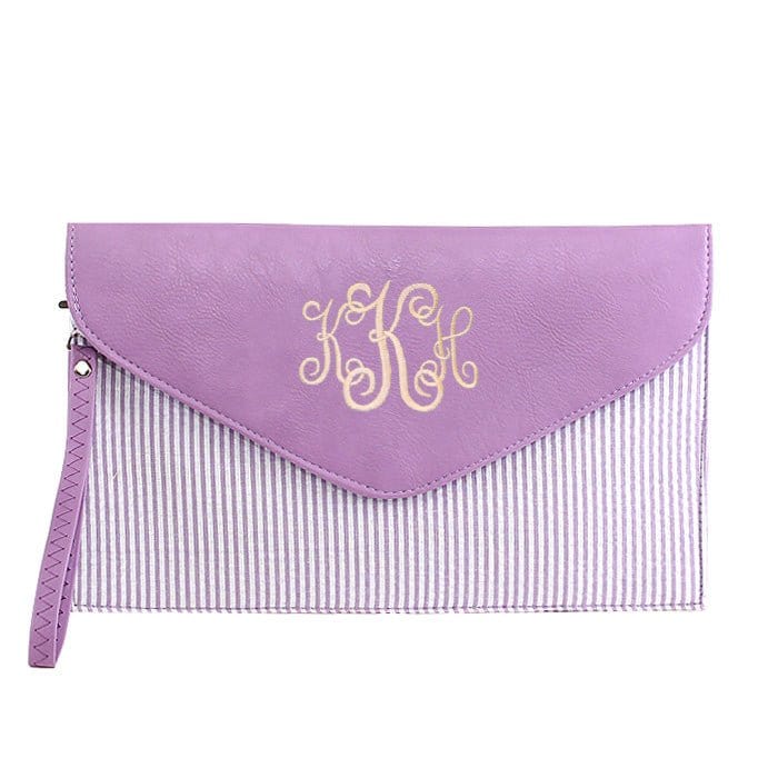 6024(BK) Seersucker Leather Top Envelope Clutch for Monogram - MiMi Wholesale