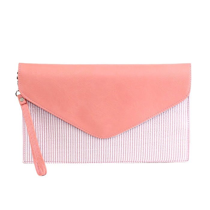 6024(BK) Seersucker Leather Top Envelope Clutch for Monogram - MiMi Wholesale