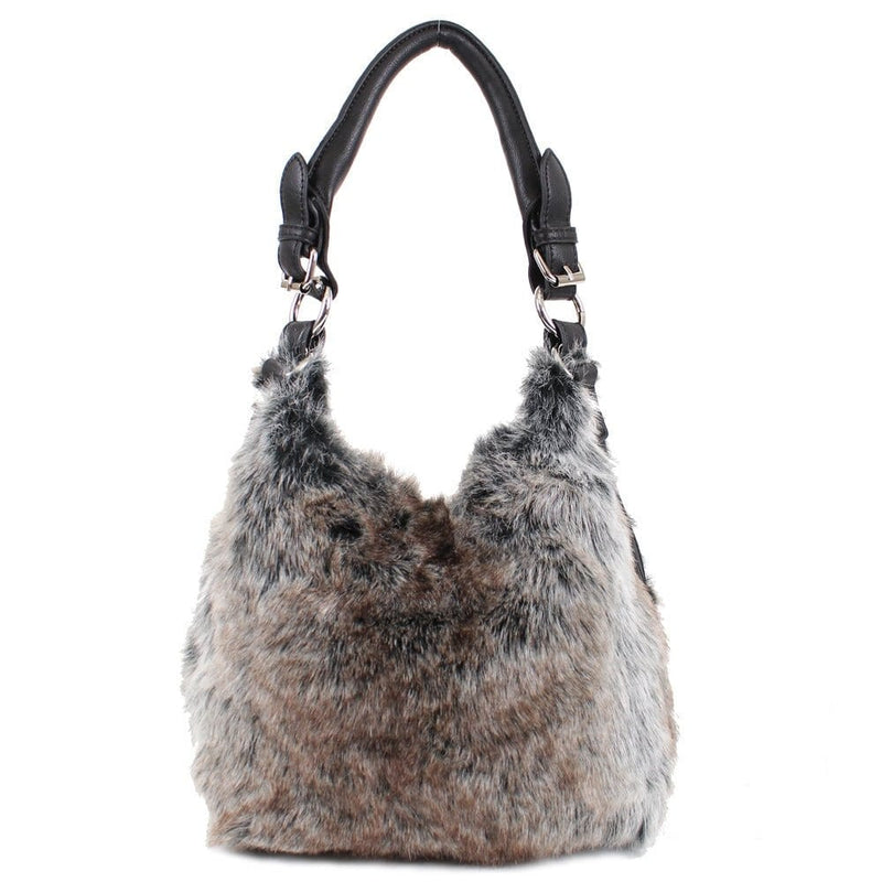 64632 Tricolor Faux-Fur Hobo Shoulder Bag - MiMi Wholesale