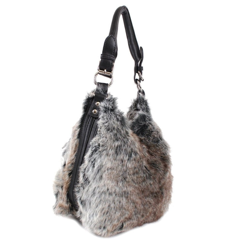 64632 Tricolor Faux-Fur Hobo Shoulder Bag - MiMi Wholesale