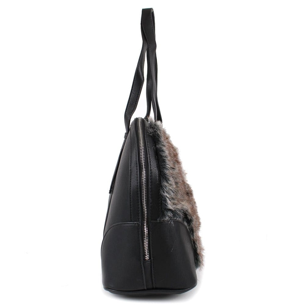 64637 Tricolor Faux-Fur Dome Shoulder Satchel - MiMi Wholesale