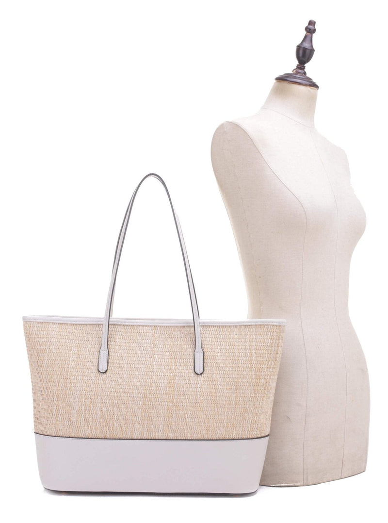 93130 Straw Shopper Tote With Vegan Leather Trim - MiMi Wholesale