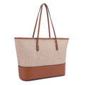 93130 Straw Shopper Tote With Vegan Leather Trim - MiMi Wholesale