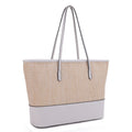 93130 Straw Shopper Tote With Vegan Leather Trim - MiMi Wholesale