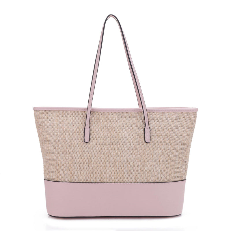 93130 Straw Shopper Tote With Vegan Leather Trim - MiMi Wholesale