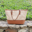 93130 Straw Shopper Tote With Vegan Leather Trim - MiMi Wholesale