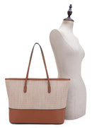 93130 Straw Shopper Tote With Vegan Leather Trim - MiMi Wholesale