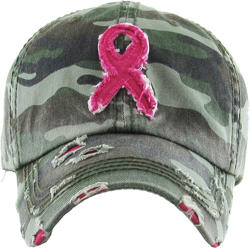 KBVT212 Breast Cancer Ribbon Vintage Washed Baseball Cap