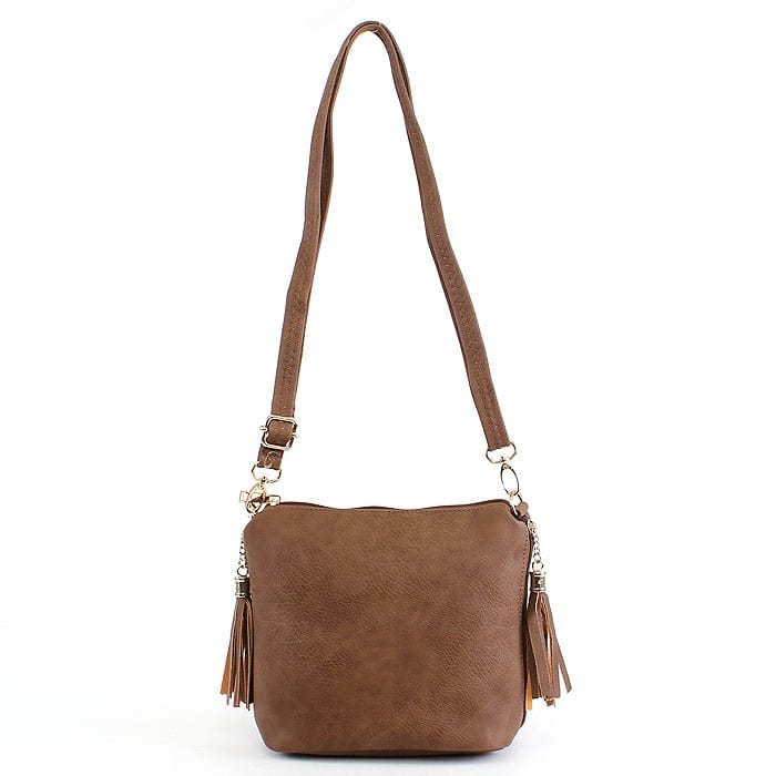 A8008 Crossbody Bag w/ 2 Side Tassel Zippers - MiMi Wholesale