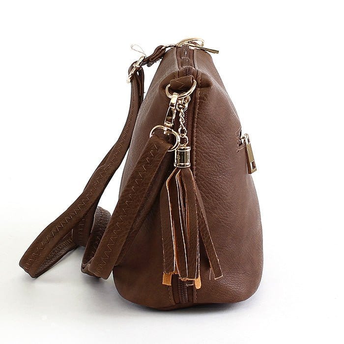 A8008 Crossbody Bag w/ 2 Side Tassel Zippers - MiMi Wholesale