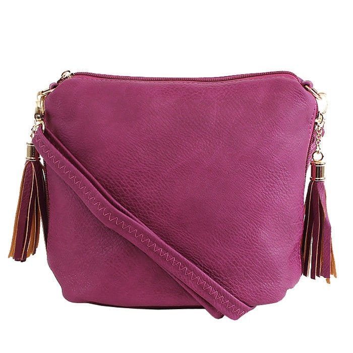 A8008 Crossbody Bag w/ 2 Side Tassel Zippers - MiMi Wholesale