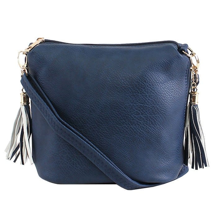 A8008 Crossbody Bag w/ 2 Side Tassel Zippers - MiMi Wholesale