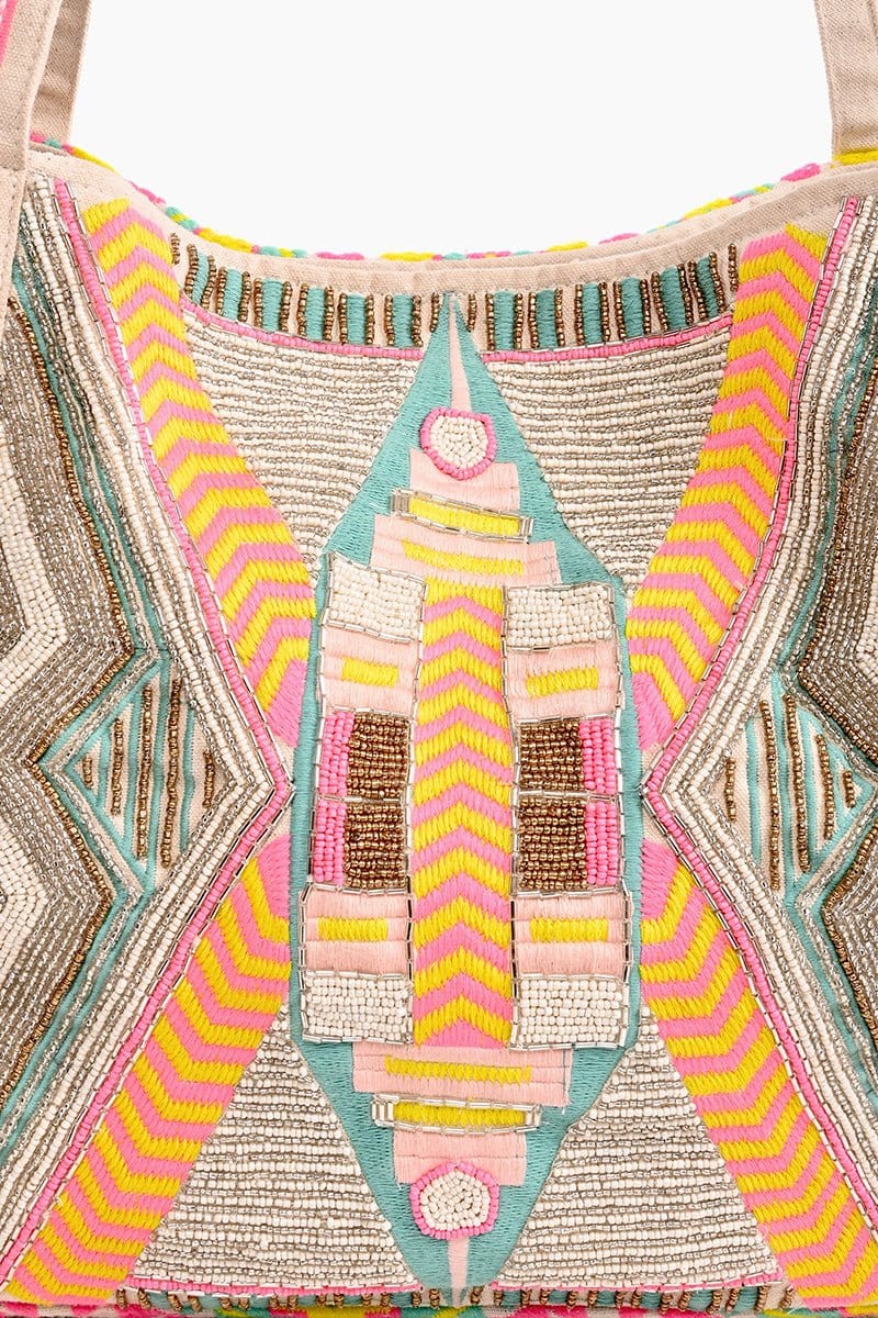 AB20-001 Hand Beaded Impala Aztec Tote - MiMi Wholesale