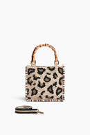 AB23-730 Luxe Leopard Bamboo Handle Handbag - MiMi Wholesale