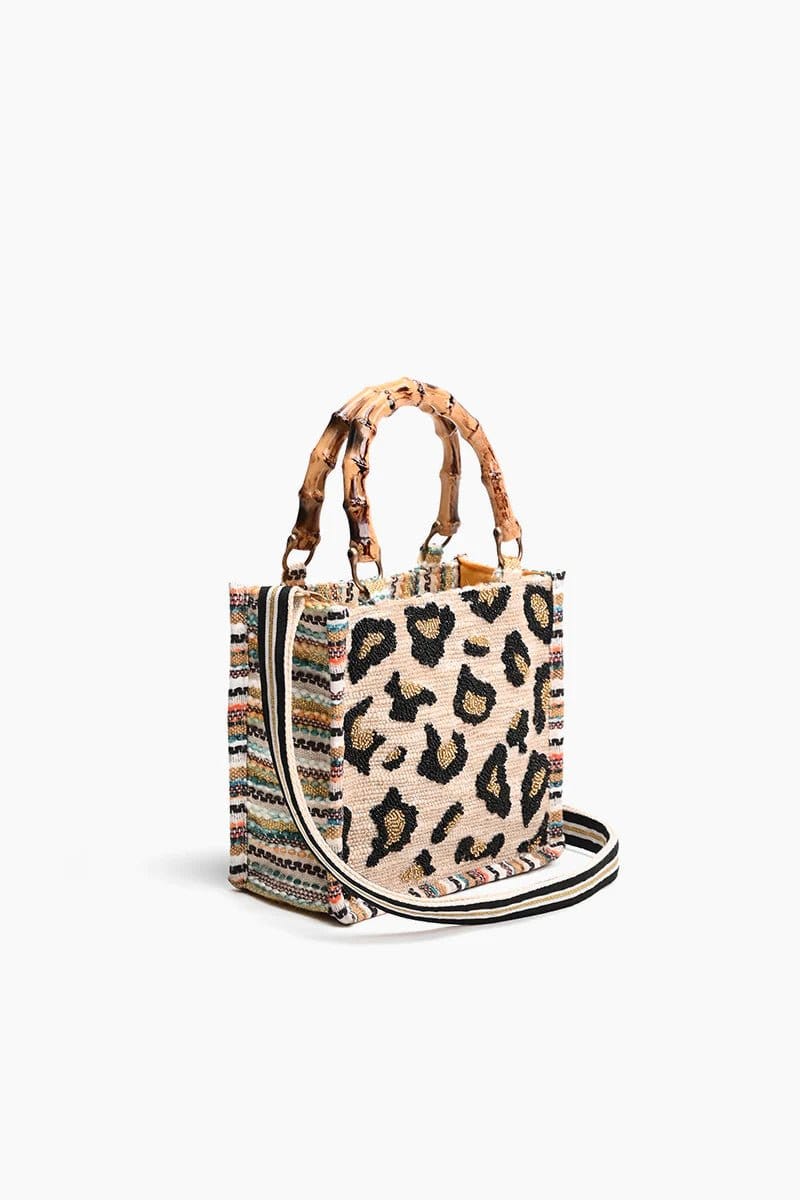 AB23-730 Luxe Leopard Bamboo Handle Handbag - MiMi Wholesale