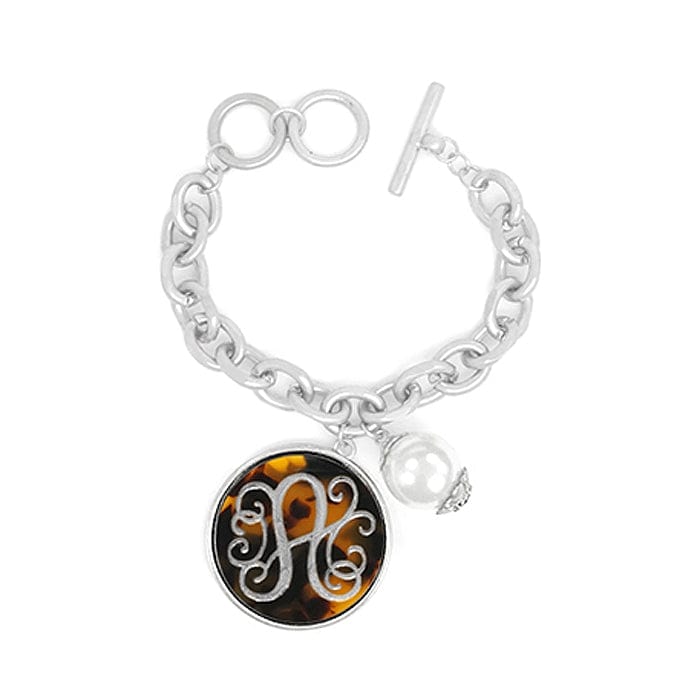 AB9590-AWS Initial "A" Tortoise Shell Charm Bracelet