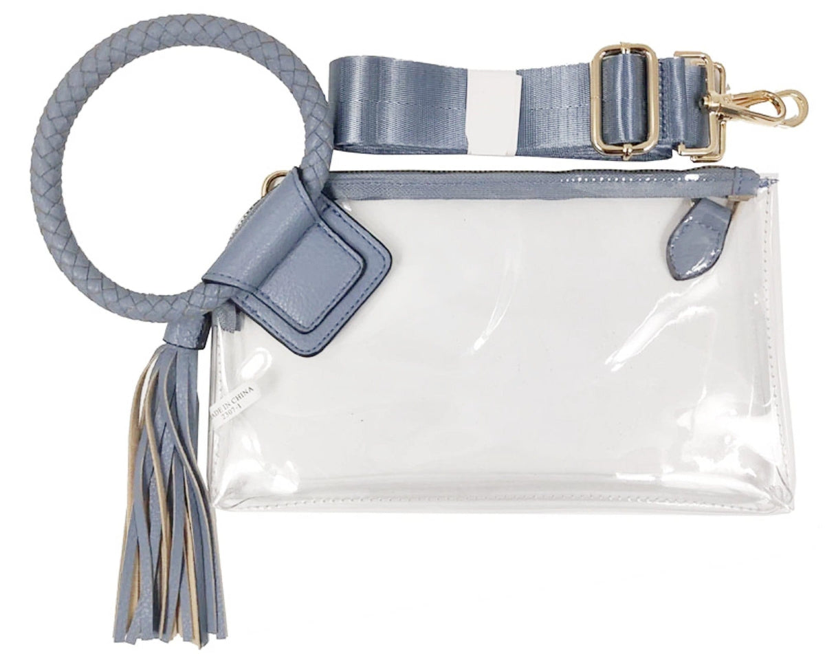 AD205T See Through Clear Cuff Handle Tassel Wrislet Clutch - MiMi Wholesale