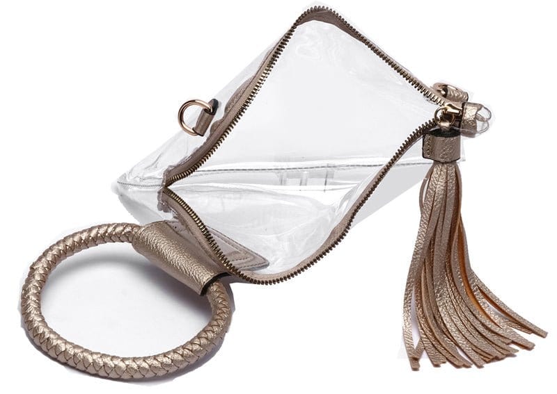 AD205T See Through Clear Cuff Handle Tassel Wrislet Clutch - MiMi Wholesale