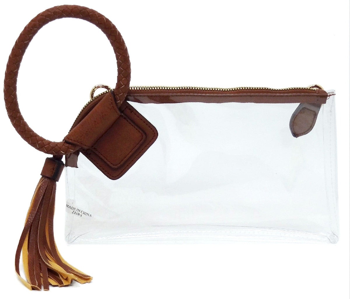 AD205T See Through Clear Cuff Handle Tassel Wrislet Clutch - MiMi Wholesale