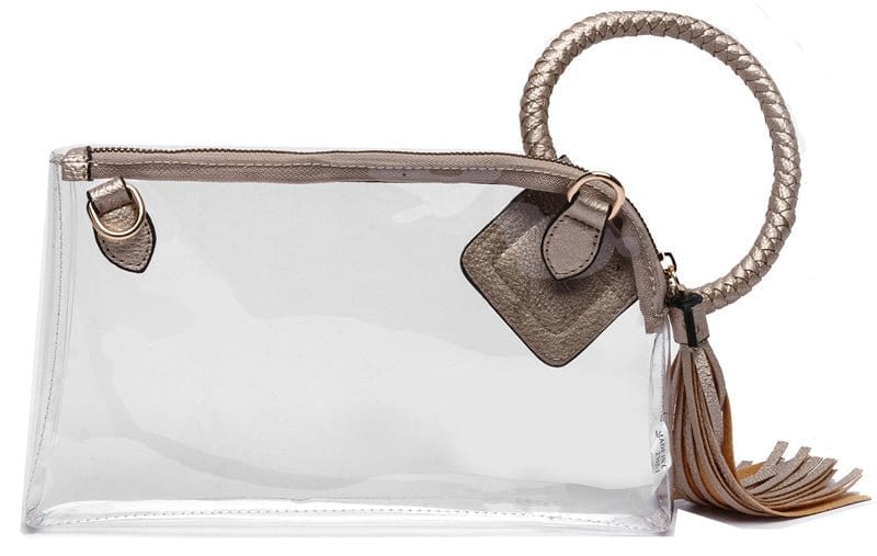 AD205T See Through Clear Cuff Handle Tassel Wrislet Clutch - MiMi Wholesale
