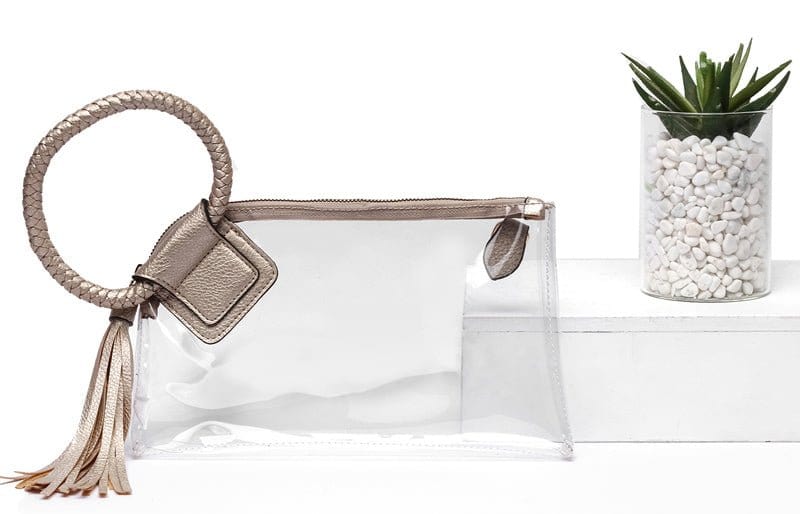 AD205T See Through Clear Cuff Handle Tassel Wrislet Clutch - MiMi Wholesale