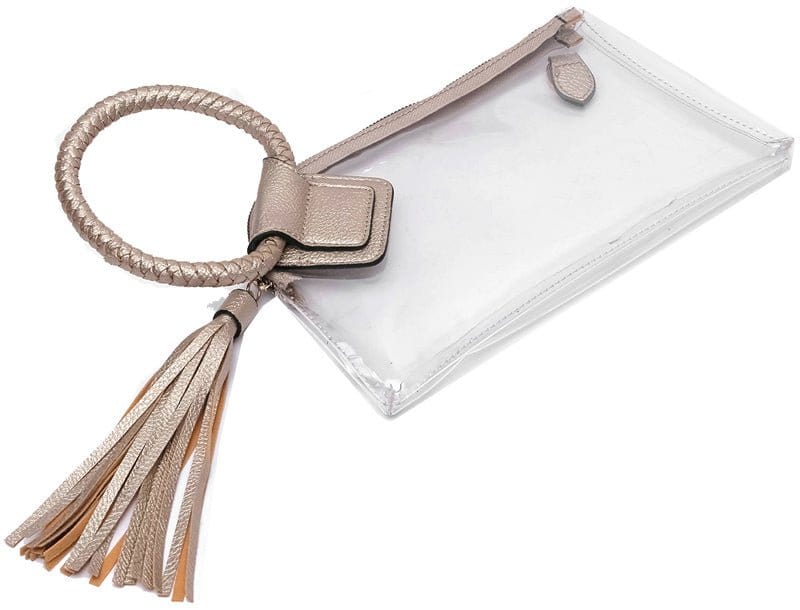 AD205T See Through Clear Cuff Handle Tassel Wrislet Clutch - MiMi Wholesale