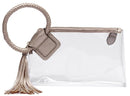 AD205T See Through Clear Cuff Handle Tassel Wrislet Clutch - MiMi Wholesale