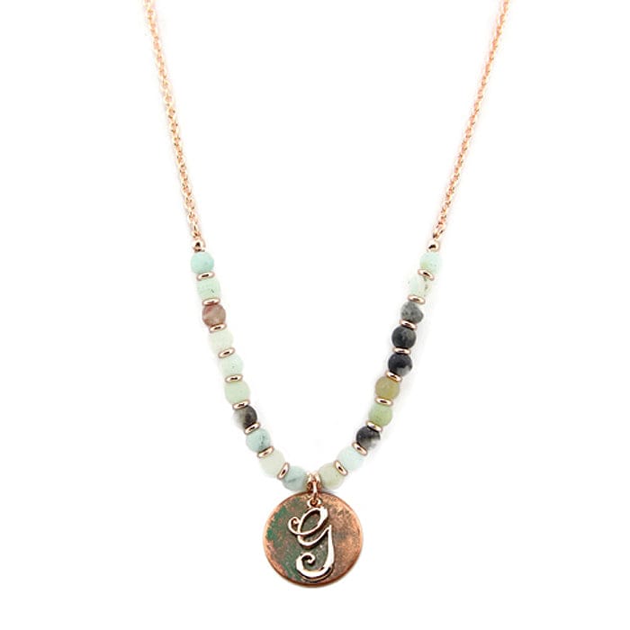 AN1318-GAMT2   27" Rose Gold Tone & Patina 'G' Semi Precious Bead Necklace