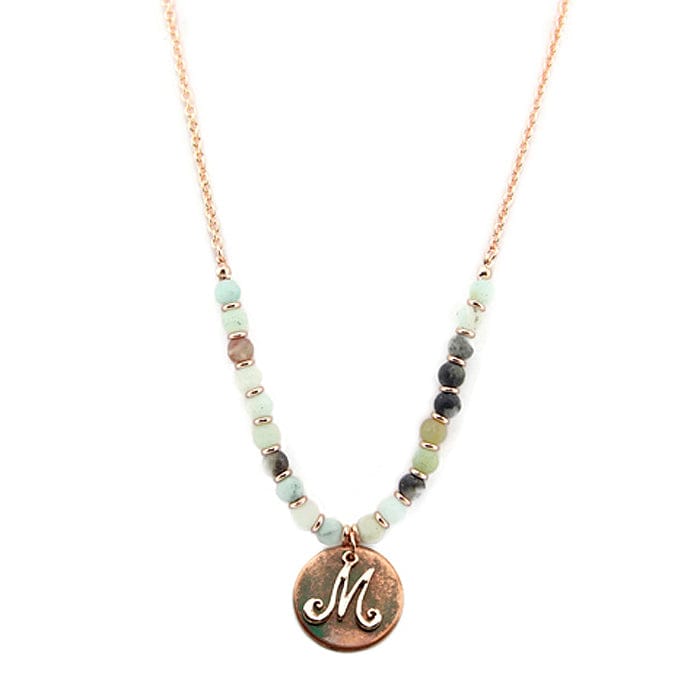 AN1318-MAMT2   27" Rose Gold Tone & Patina 'M' Semi Precious Bead Necklace