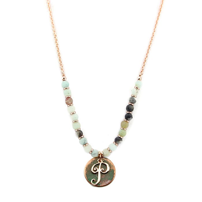 AN1318-PAMT2   27" Rose Gold Tone & Patina 'P' Semi Precious Bead Necklace