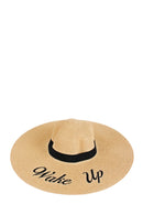 AO3045 "Wake Up" Letter Embroidered Wide Brim Straw Hat - MiMi Wholesale